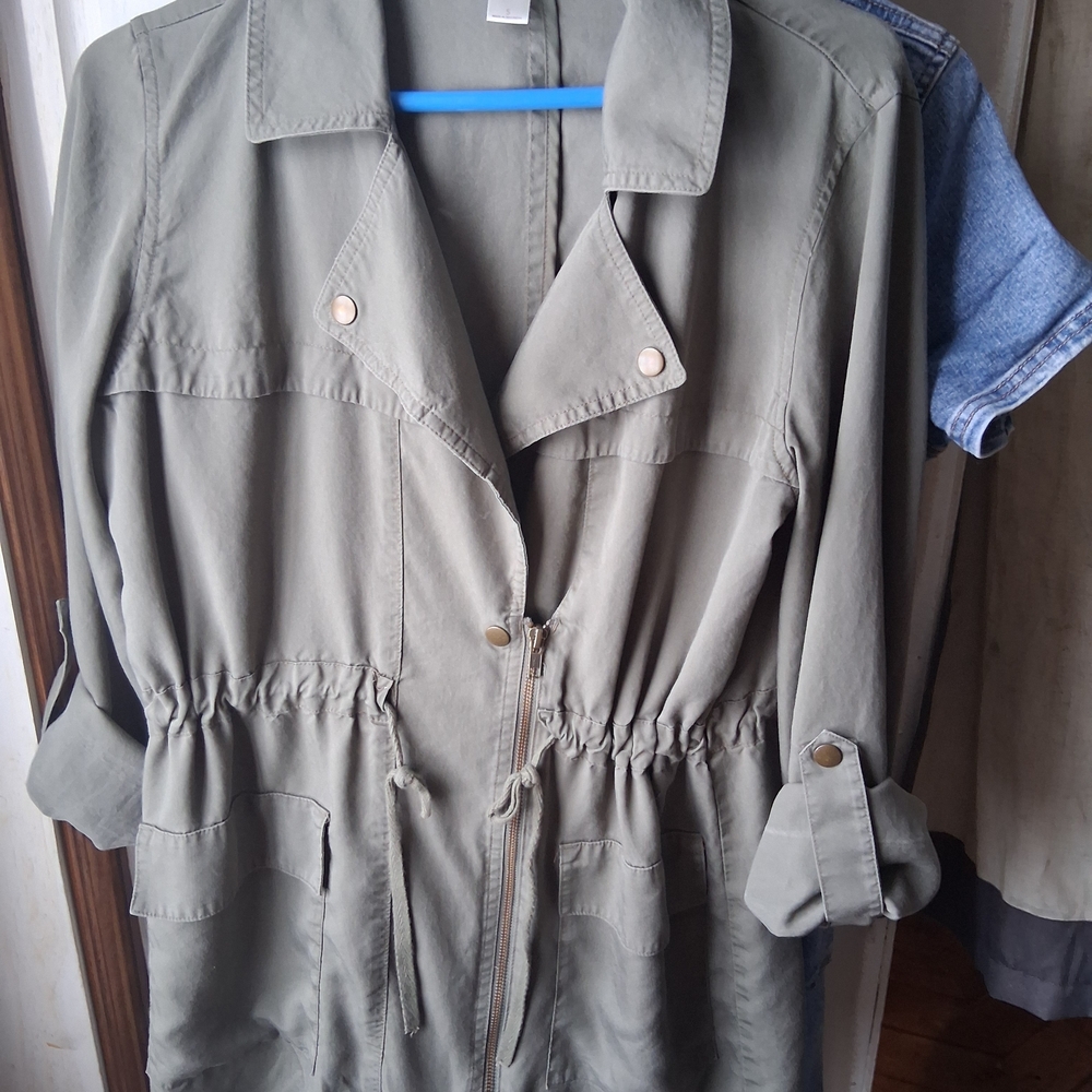 LOFT Khaki Bomber Jacket with Drawstring Waist
